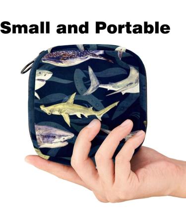 Sharks Blue Tiger Whale Portable Period Bag - Travel-Friendly Sanitary Napkin & Menstrual Cup Organizer for Women & Teens - Buy Online on GoSupps.com