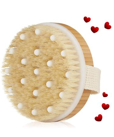 Body Brush for Wet or Dry Brushing - Gentle Exfoliates Dead Skin-Lymphatic Drainage - Cellulite Treatment Dry Skin Spa Massage Scrub Brush with Soft Boar Bristles