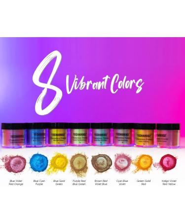 TECHAROOZ Chameleon Mica Powder - 8 Color Shift Holographic Glitter for Resin, Eyeshadow, Paint & More - 8 Colors Multipack - Buy Online on GoSupps.com
