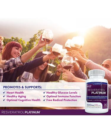 Resveratrol Platinum Antioxidants Supplement: Powerful Anti Aging Formula with Pure Natural Trans Resveratrol for Immune Support Vitality and Brain Health 30 Gluten Free Veggie Capsules - Buy Online on GoSupps.com