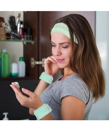 Luluo Spa Headband Set - Microfiber Facial Makeup Hairband & Wristbands for Women, Green - Buy Online on GoSupps.com