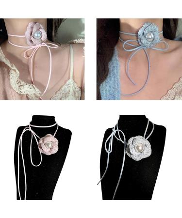 OralGos Elegant Flower Choker Necklace - Sophisticated Clavicle Chain Jewelry for Fashionable Ladies - Blue - Buy Online on GoSupps.com