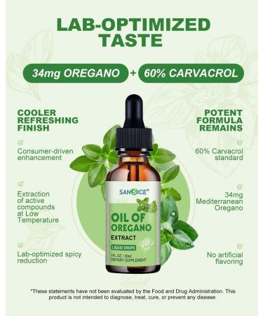 SANSICE Oil of Oregano Drops Organic Oregano Oil with Carvacrol 60% Carvacrol Liquid Supplement for Support Immune Function Digestive Health & Antioxidant Benefits(1 FL OZ) - Buy Online on GoSupps.com
