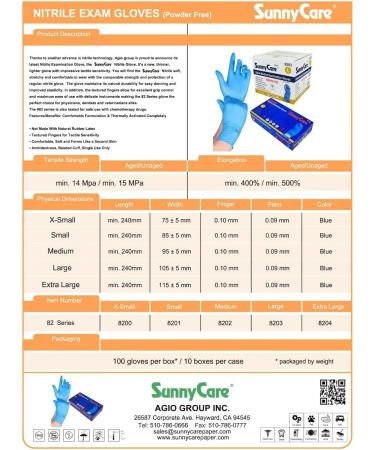 SunnyCare 8200 Blue Nitrile Medical Exam Gloves - X-Small (1000 Pcs) - Powder Free, Chemo-Rated - Latex-Free - 10 Boxes/Case - Buy Online on GoSupps.com