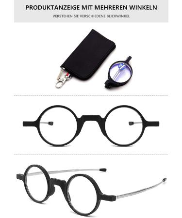 Lanomi Mini Reading Glasses - Blue Light Filter Compact & Foldable Aid for Men & Women - Small Glasses with Black Pocket Etui (2.0x) - Buy Online on GoSupps.com