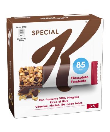 Kellogg's Barre sp ciale K | Saveur chocolat noir | Flocons multic r ales croustillantes avec de d licieuses boucles de chocolat | 100 % bl entier | 6 barres de 21 5 g (lot de 129 g) 6 Unit (Confezione da 1)