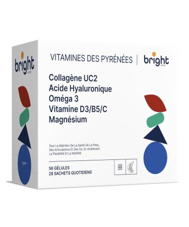 Bright Naturo UC-II Collagen + Omega-3 + Magnesium + Vitamin D3 + Vitamin C + Hyaluronic Acid Advanced Joint and Bone Support | Vitamins of the Pyrenees | 28 Daily Sachets