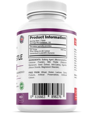 Supplement Tree Milk Thistle Tablets 5000mg - 180 Vegan Tablets, High Strength 80% Silymarin Extract - 6 Months Supply, UK Made - Buy Online on GoSupps.com