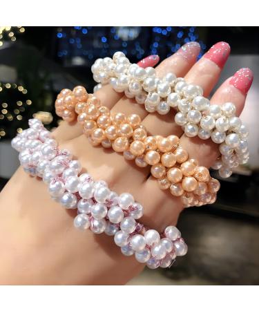 Muior 3Pcs Pearl Elastic Hair Ties - Champagne Coloured Beaded Elastic Hair Cords for Women and Girls' Pearl hair band Chic and Elegant Perfect Ponytail Holders and Elastic Hair Bands - Buy Online on GoSupps.com
