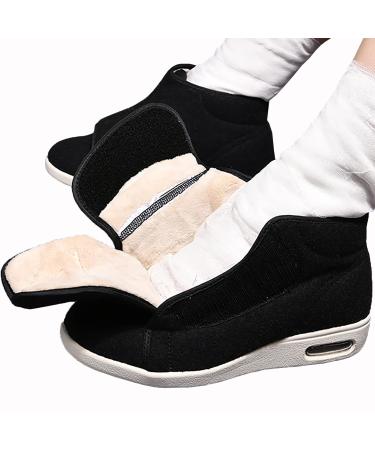 DHIJUPNG Ultra-Light Breathable Arch Support Sneakers Warm Wool Boots Casual Orthopedics Wide Feet Swollen Shoes Thumb Eversion Soft Comfort Adjust Diabetic Recovery Walking Shoes Men 9/Women 10 Black Men 9/Women 10