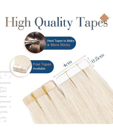 Elailite Real Hair Tape Extensions - 20 Pieces Remy 60g 40cm #70 Bleached White - Smooth Human Hair for Perfect Styles - Buy Online on GoSupps.com