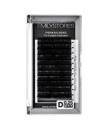 EMILYSTORES Eyelash Extensions 0.25mm Thickness D Curl Length 15mm Natural-Looking Individual Volume Eyelashes For Lash Extensions(0.25 D 15mm)