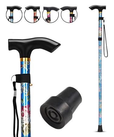 HATAF Walking Stick Folding Walking Sticks for Women Folding Walking Sticks for Men Mobility Aids walking stick rubber ends disability aids folding walking sticks for ladies Blue Flowers