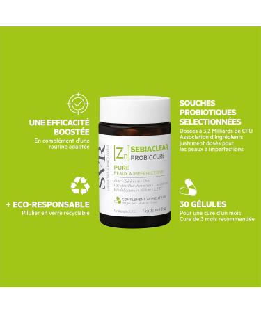 SVR - Sebiaclear Probiocure - Anti-Blemish* - For Acne-prone Skin (Black Spots Enlarged Pores Shine) - Gluten Free - 30 Capsules - Buy Online on GoSupps.com