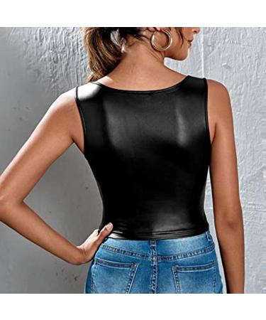 Shop Women s Metallic Crop Top Neckholder Bustier Shiny Black Leather Clubwear Ideal Dance Costume | International Shipping Available - Buy Online on GoSupps.com