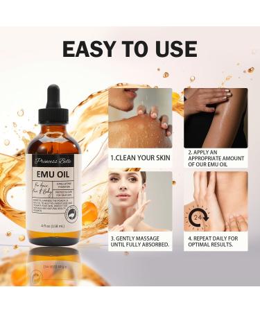Princess Belle Emu Oil - Natural Body & Bath Oil for Dry Skin Skin Tightening Moisturizer 4fl oz - Buy Online on GoSupps.com