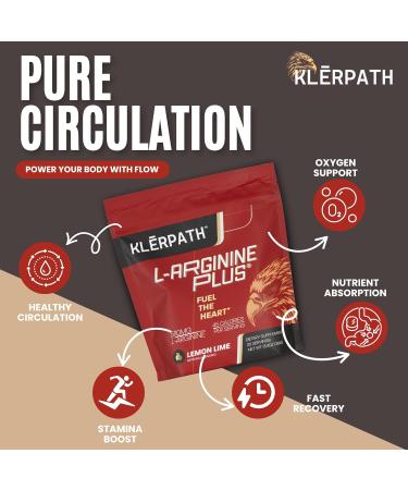 Klerpath L-Arginine Plus Powder with 5110 mg L-Arginine and 1010 mg L-Citrulline - Nitric Oxide Supplement for Blood Flow and Circulation - Lemon Lime Flavor 13.4 Ounces - Buy Online on GoSupps.com