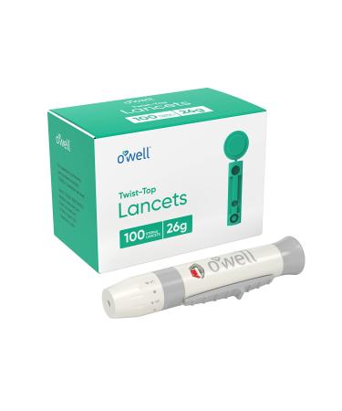 O Well Lancing Device Kit + 100 O Well Sterile Twist Top Lancets  26 Gauge (for Thick & Callus Skin)