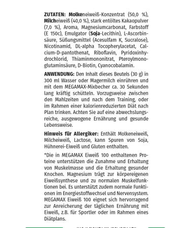 Megamax Protein Chocolate 30g Powder - High-Dose Low Carb Whey & Milk Protein for Muscle Building | Aspartame-Free | Ideal for Baking | 2K Protein - Buy Online on GoSupps.com