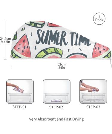 Watermelon Slice Hair Towel 2 Pack - Super Absorbent Quick Drying Hair Turbans for Women & Girls | Perfect Hair Drying Solution - Buy Online on GoSupps.com
