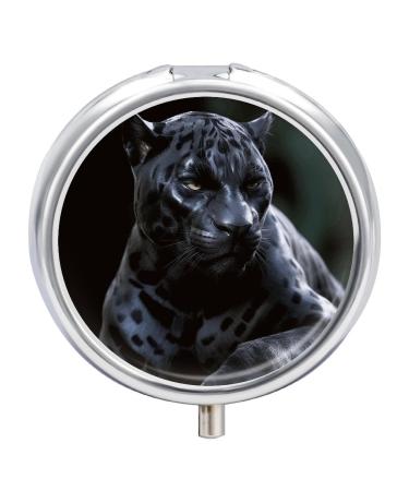 Round Pill Box Black Panther Print 3 Compartment Medicine Pill Case Print Pill Organizer Decorative Metal Portable Pill Box Pocket Pill Box Style