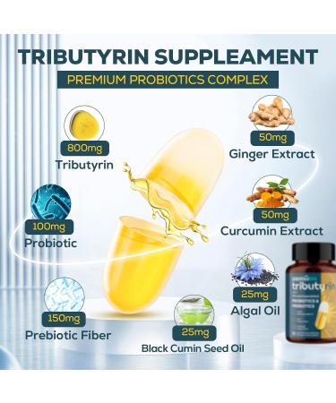 Tributyrin Supplement for Gut & Immune 800mg | High Bioavailability with Microencapsulated Probiotics & Prebiotics - Advanced Liquid-Filled Tributyrin Complex Gluten Free 180 Capsules 90 Count (Pack of 2) - Buy Online on GoSupps.com