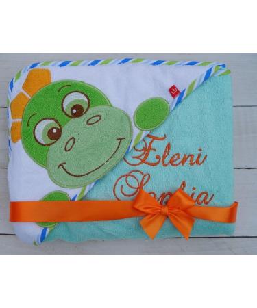 Personalized Hooded Towel for Kids - Embroidered Name Turquoise Dino 100x100 cm - Perfect Gift - Buy Online on GoSupps.com