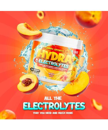 Yummy Sports Hydra+ Electrolyte Instant & Long-Lasting Hydration - Electrolyte Powder with Himalayan salt Coconut Water Powder Vitamin C Magnesium & Potassium Citrate 30 Servings 210g - Funky Peach - Buy Online on GoSupps.com