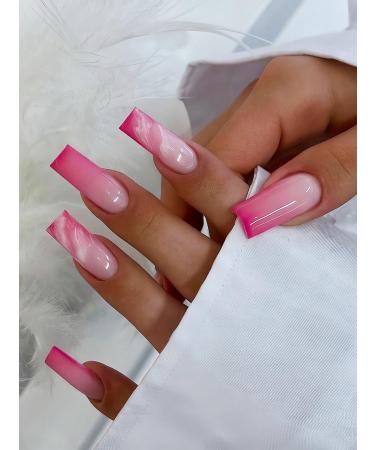 24pcs Ombre Pink French Style Coffin Fake Nail Milk White 3D Press on Nails Ombre Pink Nails Luxurious Nails Acrylic Nails Fake Nails For Women Girls