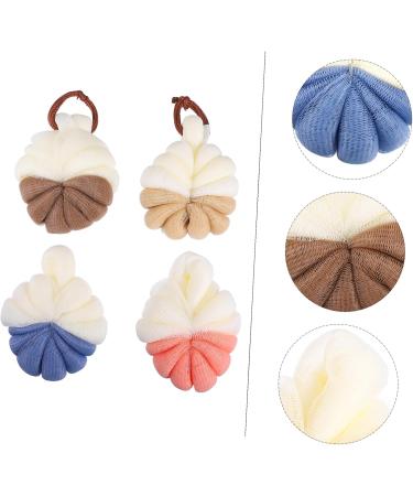 4pcs Bath Flower Shower Sponge - Mesh Bath Ball Pouf Scrubber Set for Relaxing Bubble Baths - Buy Online on GoSupps.com
