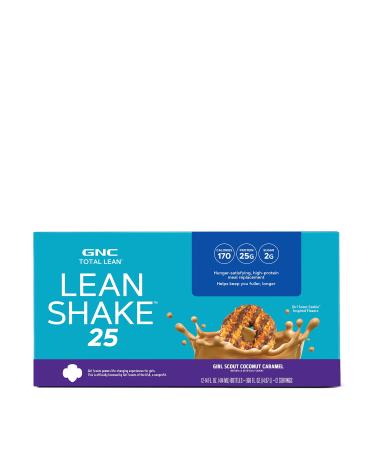GNC Total Lean | Lean Shake 25, To Go Bottles | Low-Carb Protein Shake to Improve Weight Loss & BMI | Girl Scouts Coconut Caramel | 12 Pack Girl Scouts Coconut Caramel 1 Servings (Pack of 12)