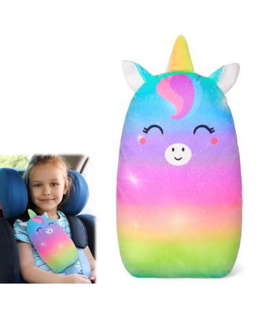 MHJY Seat Belt Pads for Kids Cute Unicorn Car Pillow Seatbelt Strap Cover Comfortable Seat Belt Covers Head Neck Support for Toddlers Girls Boys Children Rainbow