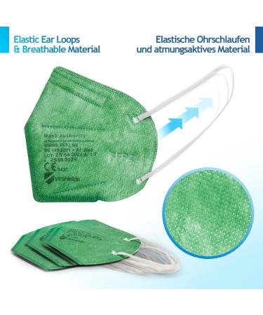 Virshields FFP2 Mundsprung Mask - PFE 94% VFE 99.99% 5-Layer Protective Mask - EN 149:2001 Certified Made in EU Available in Green - 1 Piece (40s Pack) for Optimal Breathing and Filtration - Buy Online on GoSupps.com