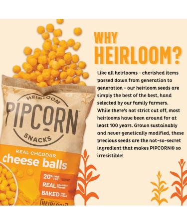 Pipcorn Heirloom Cheddar Cheese Balls 1oz 24 Pack - Gluten Free & Non-GMO Snack with Organic Cheese - Preservative Free Halloween Treats - Buy Online on GoSupps.com