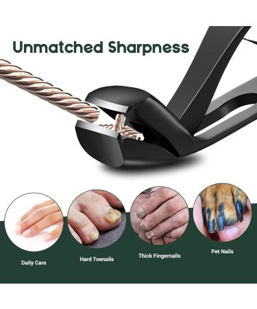 Ergonomic Angled Head Nail Clippers for Seniors | Premium Steel Toenail Clippers for Thick Nails - Wide Jaw Opening & Catcher - Men & Women - Black - Buy Online on GoSupps.com