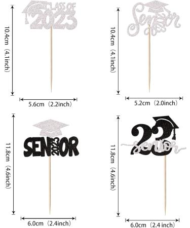 Pack of 24 2023 Graduation Cake Decorations Glitter Class of 2023 Cupcake Toppers Graduation Cake Decoration 2023 Senior Cupcake Picks Graduation Cake Decoration for Senior Graduation Party Silver Silver Black - Buy Online on GoSupps.com
