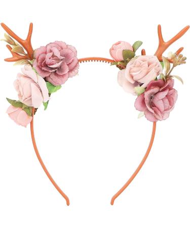 Flower Headband Fashionable Flower Reindeer Antlers Headband Floral Garland Crown for Party Cosplay Wedding Christmas(Dark pink) - Buy Online on GoSupps.com