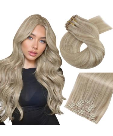 Moresoo clip in extensions real hair seamless hair extension real hair clip full of head ashblond with blond #p18/613 hair extreme real hair clips 7pcs 45cm Seamless remy clip in hair extensions 45cm 120g.