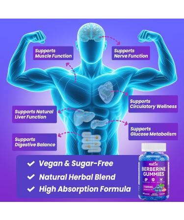 Berberine Gummies 1500mg High Potency Berberine Supplement with Ceylon Cinnamon and Milk Thistle Supports Glucose Metabolism & Natural Liver Function Vegan Sugar-Free Non-GMO 60 Count - Buy Online on GoSupps.com