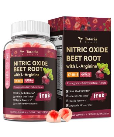 Beet Root Nitric Oxide Booster Gummies with L-Arginine, L-Citrulline, Grape Seed, Pomegranate for Man & Woman Pre Workout - Heart, Energy, Muscle & Circulation Support Vegan, NON-GMO, Sugar Free 60 Count (Pack of 1)