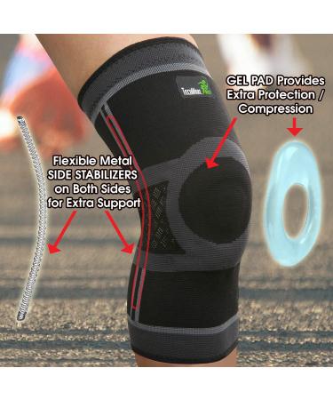 TechWare Pro Knee Compression Sleeve with Side Stabilizers & Patella Gel Pads - Large Black/Gray - Buy Online on GoSupps.com