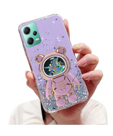 Tivenfezk Nadoli for Xiaomi Redmi Note 12 5g Treibsand B r Astronaut Hidden Stand Shell cartoon glitter astronaut stand Soft silicone bling cell phone cover through view protective cover Xiaomi Redmi Note 12 5g purple
