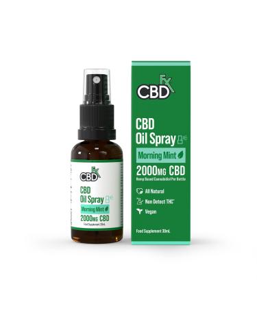 CBDFX 2000mg CBD Spray High Strength Flavoured CBD Oil Morning Mint Vegan Non-GMO Blended with MCT Oil Improved Purity All Natural No THC 30 ml (40 Days)