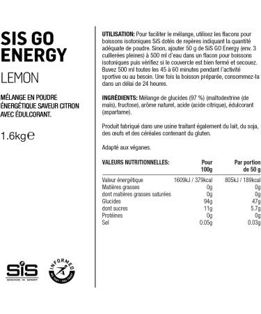 Science in Sport GO Energy Drink Powder 1.6kg Vegan Lemon - High Energy Carbohydrate Powder with 47g Carbohydrates - Maltodextrin Powder for Power Training - Buy Online on GoSupps.com