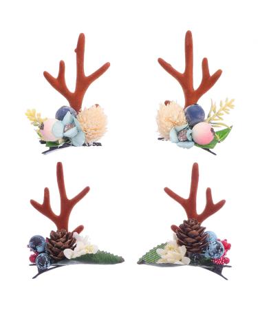 2 Pairs Antler Flower Hair Clip Elk Hairpins Clip Reindeer Horn Hair Pins Decorative Hair Clips for Women Christmas Stockings Photography Props Alligator Clip Plastic Child Girl