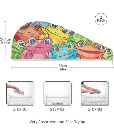 Rainbow Frogs Hair Towel 2 Pack | Super Absorbent Quick Dry Hair Turbans for Women & Girls - Buy Online on GoSupps.com