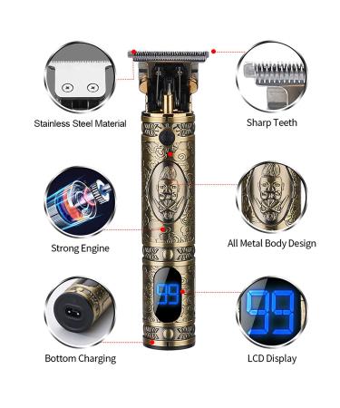 Professional Electric Hair Clippers for Men with LED Display - Cordless Rechargeable T-Blades Grooming Kit for Baldheaded Clipper (Bronze) - Buy Online on GoSupps.com