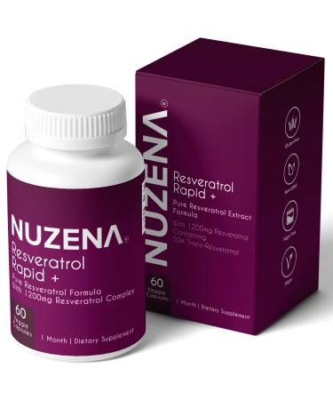 NUZENA Resveratrol Supplement Capsules 1200mg, Natural Immune System Booster and Anti-Aging Support Capsules, Extra Strength Formula for Health & Heart (60 Capsules, 30 Servings)