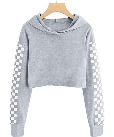 Girls 2 Piece Outfit: Crop Top Hoodie & Sweatpants Set - Grey, Size 11-12 Years - Buy Online on GoSupps.com