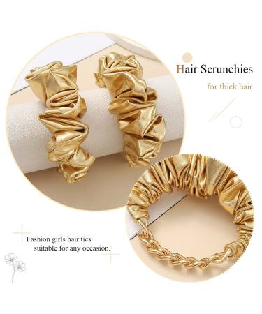 Bartosi Gold Hair Scrunchies - Pack of 2 | Elastic Hair Ties for Women and Girls | Sparkly Metallic Ponytail Holder | Fashion Hair Accessories - Buy Online on GoSupps.com